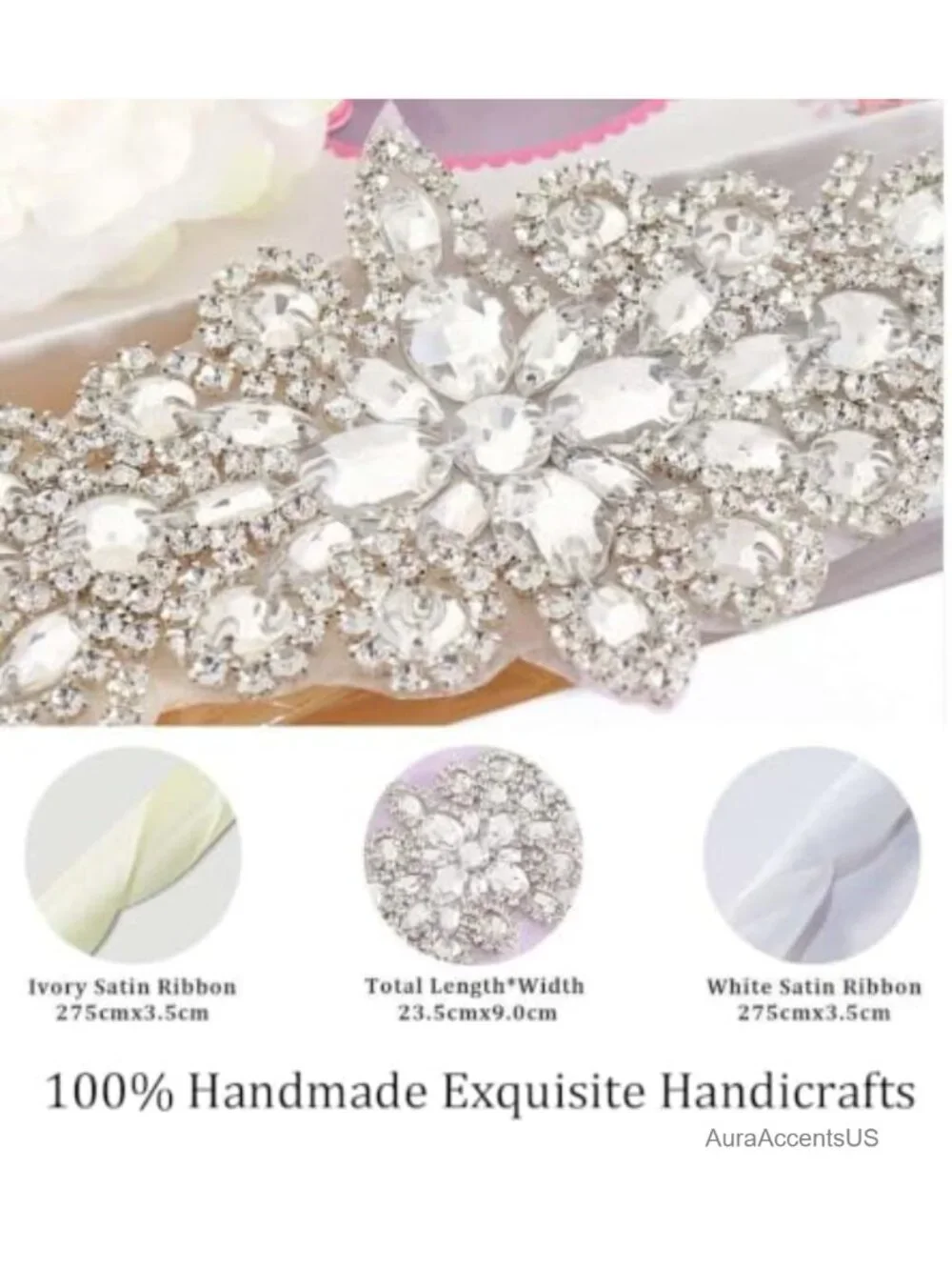 Rhinestone Bridal Belt Crystal Pearl Wedding Sash Bead Trim Gown Accessory